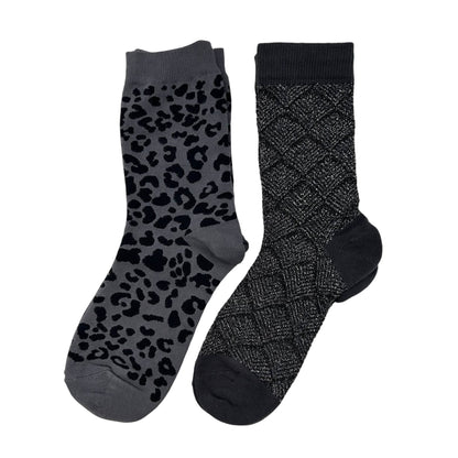 Duo de chaussettes Léopard & Paris ANTHRACITE avec broche abeille