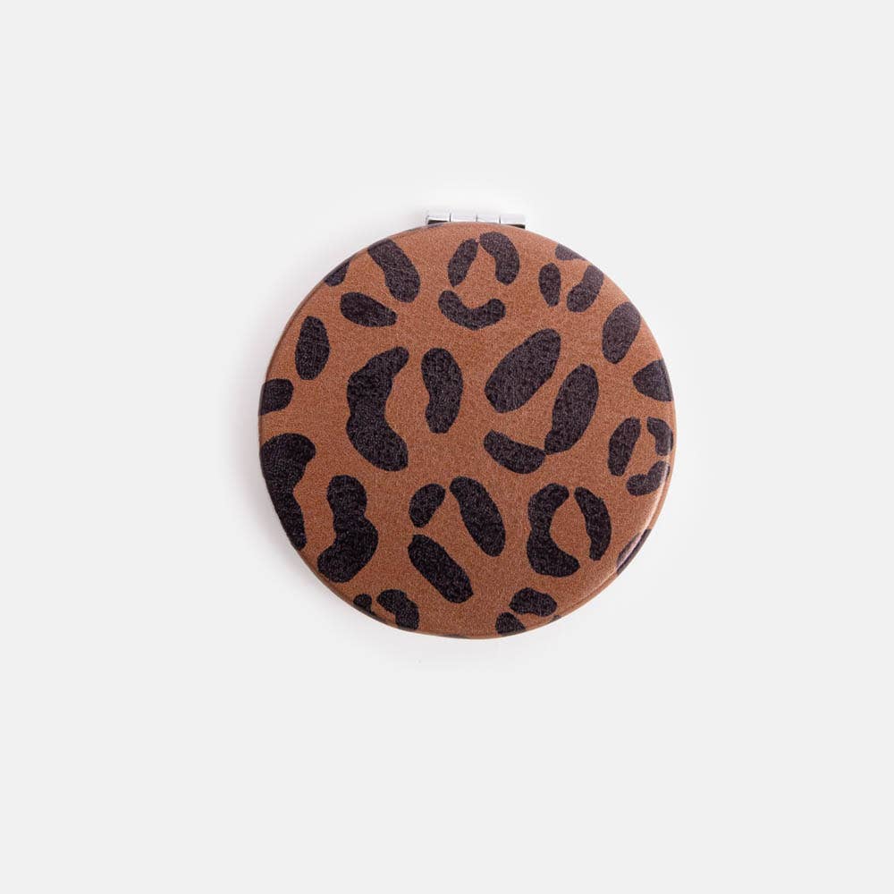 Miroir de poche rond - TAN LEOPARD