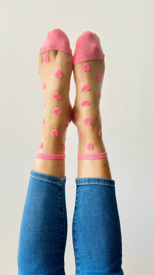 Laure - Chaussettes avec coeurs rose corail