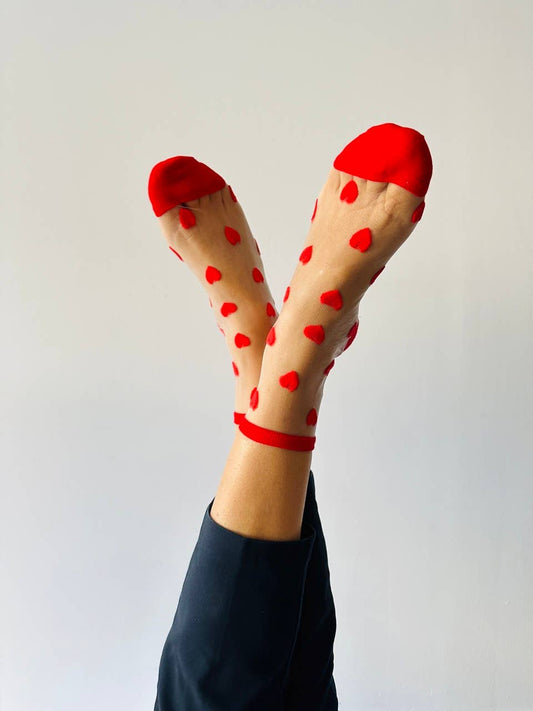 Laure - Chaussettes avec des coeurs rouge