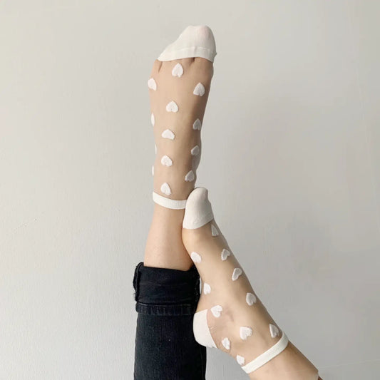 Laure - Chaussettes transparentes coeurs blancs