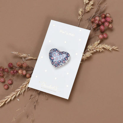 Pin's Coeur Leopard BLEU & ROSE en porcelaine